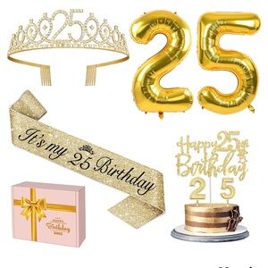 Golden 25th Birthday Party Decoration Set